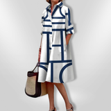 Helen™ | Geometriai Mintás Midi Ruha