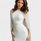 Isabela | Hosszú elegáns szatén ruha nyitott ujjal