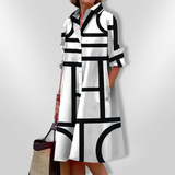 Helen™ | Geometriai Mintás Midi Ruha