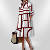 Helen™ | Geometriai Mintás Midi Ruha