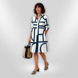 Helen™ | Geometriai Mintás Midi Ruha